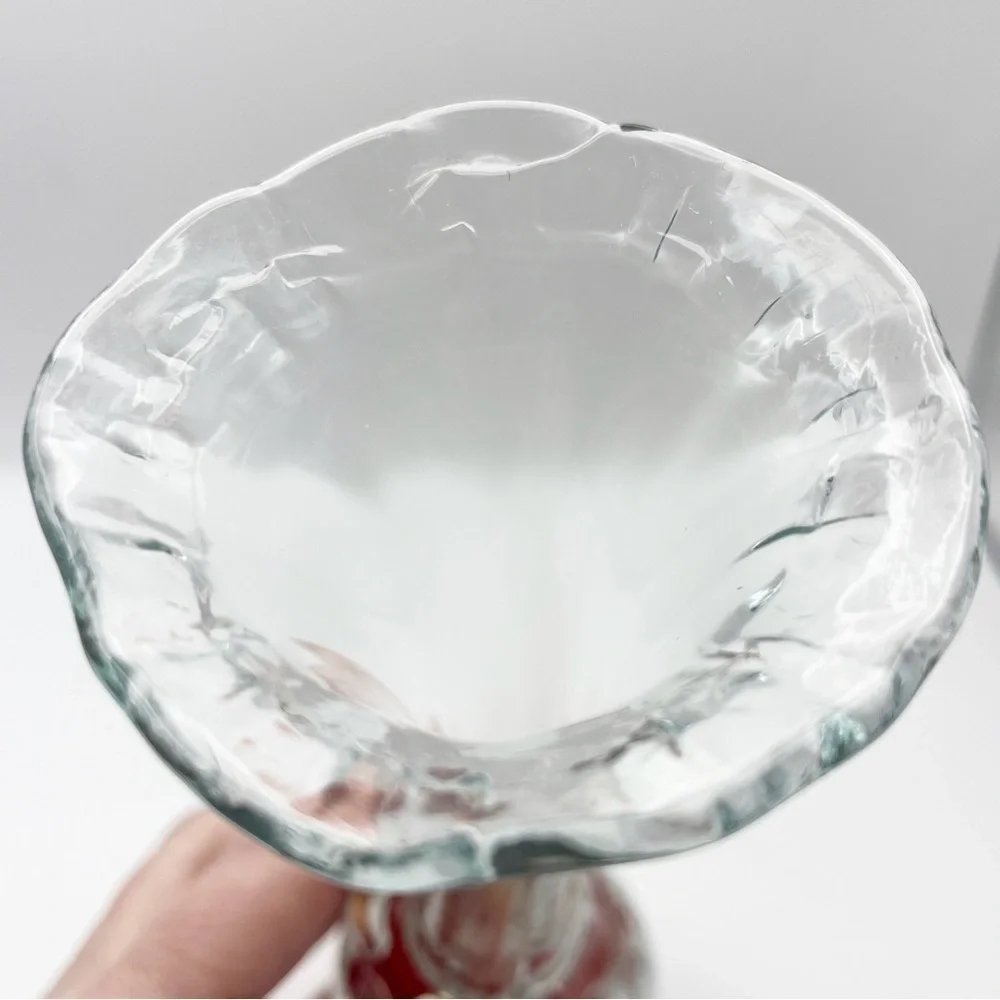 Vintage St. Clair Hand Blown Art Glass Red Tulip White Floral Vase Collectible